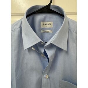 C&A Canda Finest Tailor Men Blue 100% Cotton Regular Fit Dress Shirt Size 41 NWT